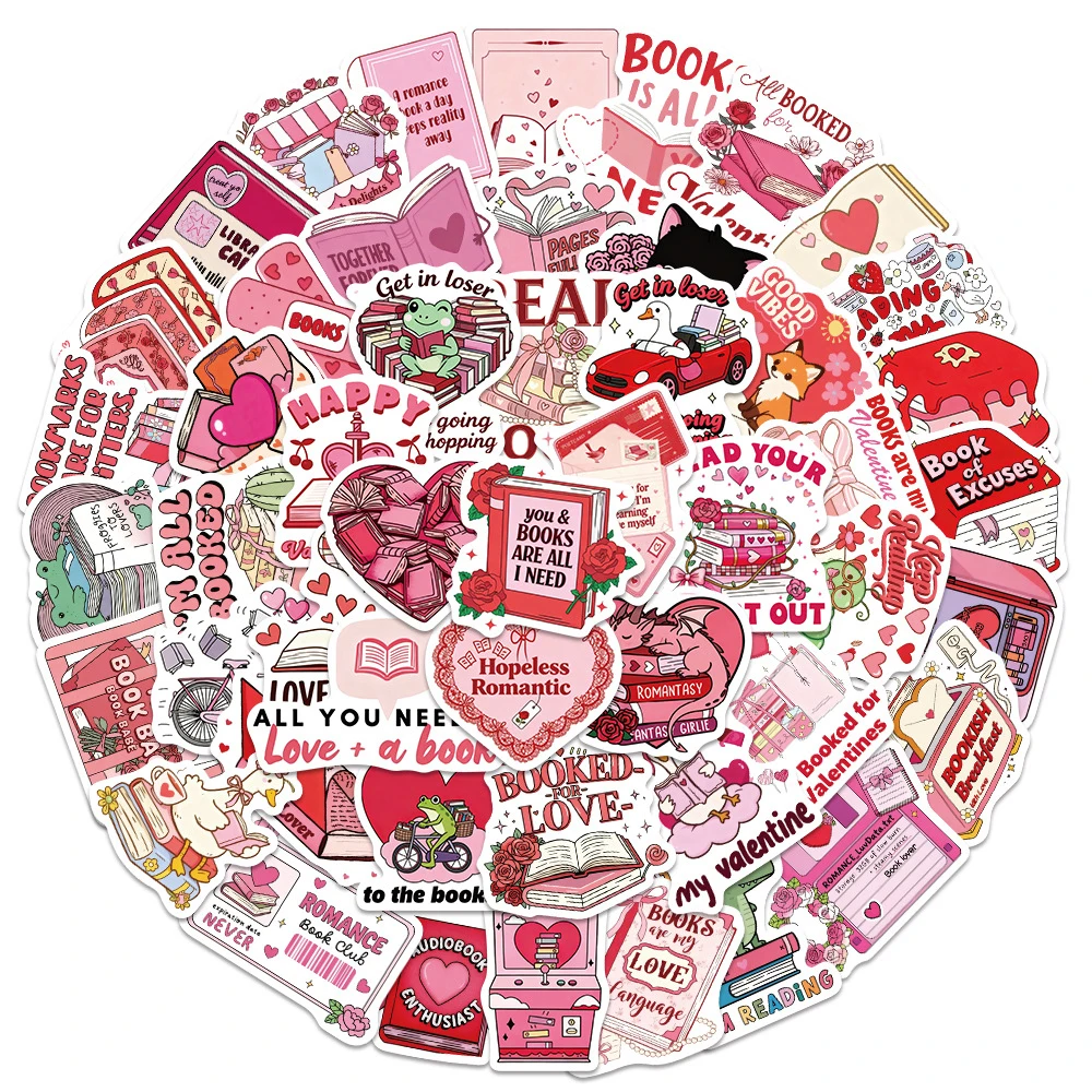 10/30/50 Stück Lustige Rosa Valentinstag Bücherliebhaber Ästhetische Aufkleber Niedliche Cartoon-Sticker für Laptop Handyhülle Koffer Dekoration