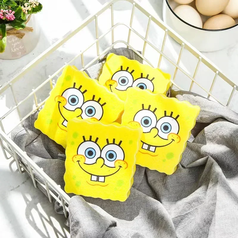 Anime Sponge-bob Dishwashing Sponge Funny Cartoon Cleaning Kids Remove Stains Kitchen Accessories Brush Reusable Cute Sponges