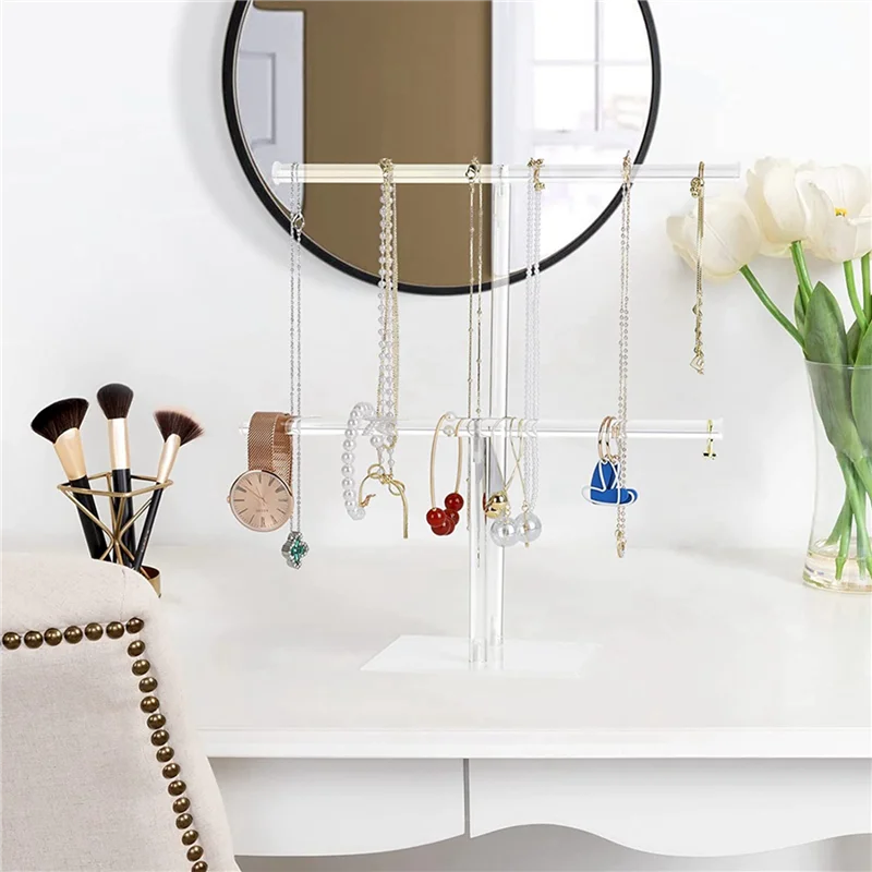 

2X Jewelry Stand Necklace Holder, Jewelry Display Holder, Necklace And Bracelet Hanging Organizer, Clear Tower Stand-AT36