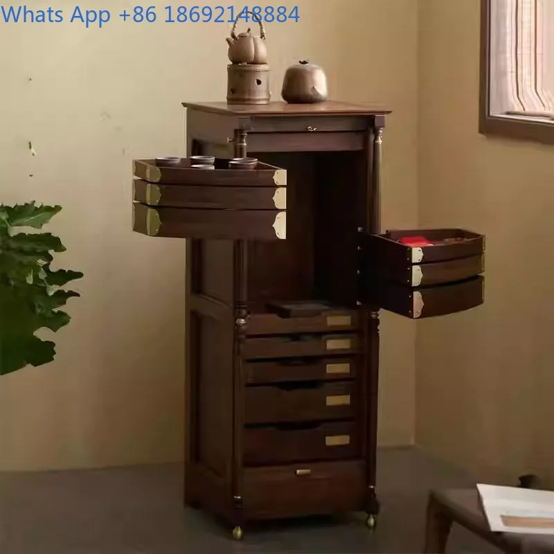 

Black Walnut Solid Wood Rotating Storage Cabinet Floor-standing Tea Cup Tea Set Storage Cabinet Shelf Dental Cabinet