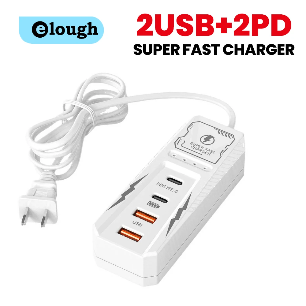 4-in-1 2USB 2PD Charger USB Type C Fast Charging EU US Plug Wall Charger USB C Hub Adapter Quick Charge Power Socket Charger