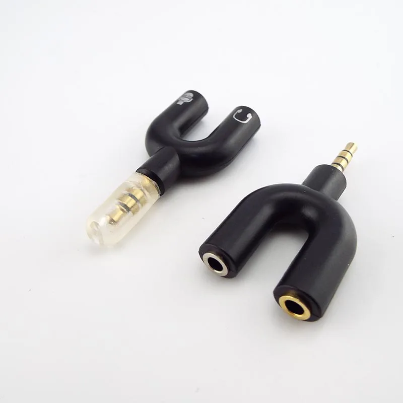 3.5mm Splitter Stereo U-shape Earphone Connector Converter Audio Mic Jack Plug Adapter For Mobile Phone Tablet PC MP3 MP4 Player