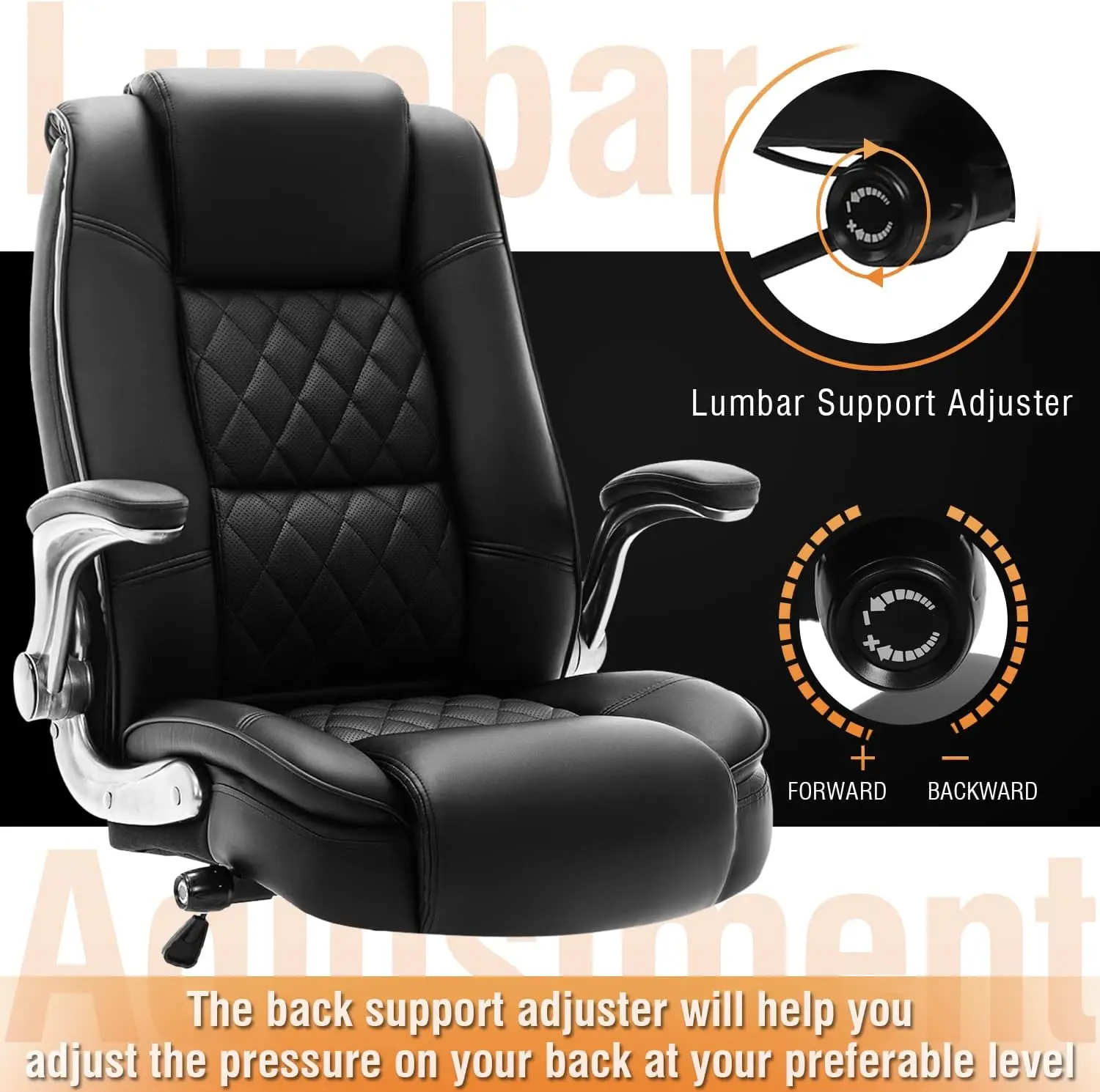 Office Chair- Flip Arms Adjustable Built-in Lumbar Support, Executive Computer Desk Chair Work Chairs, Thick Padded