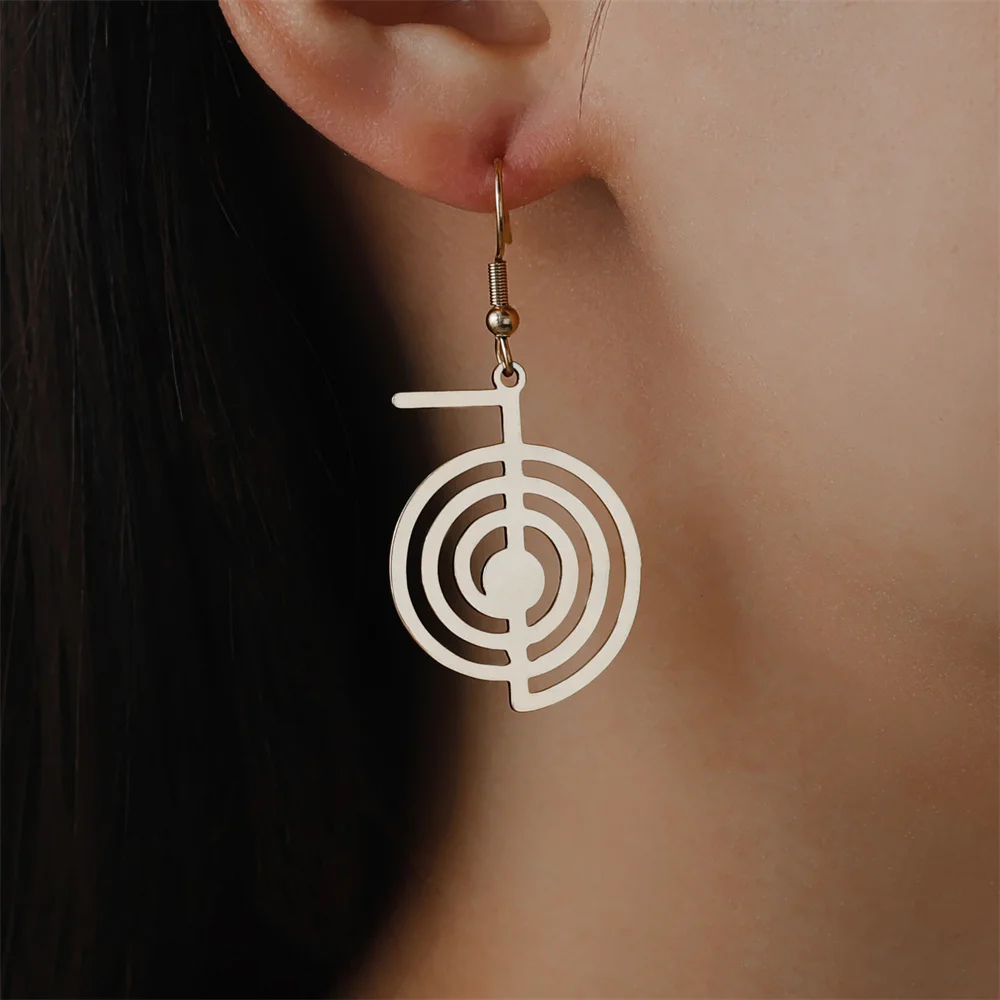 EUEAVAN Cho Ku Rei Drop Earrings Stainless Steel Reiki Protection Healing Chokurei Earring Sacred Geometry Energy Amulet Jewelry