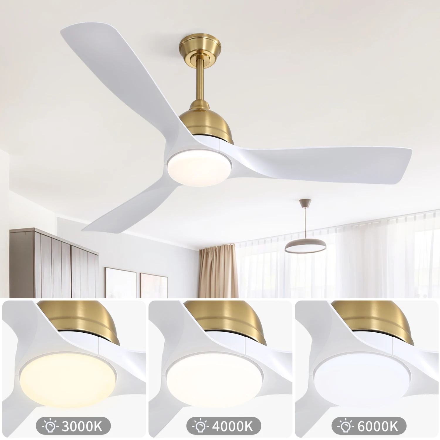 

54 Inch Modern ABS Ceiling Fan 6 Speed Remote Control Dimmable Reversible DC Motor With Light and Smart APP Control