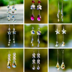 2023 New Fashion Long Tassel AB Color Crystal Dangling Earrings for Women Temperament Elegant Engagement Party Jewelry Gifts