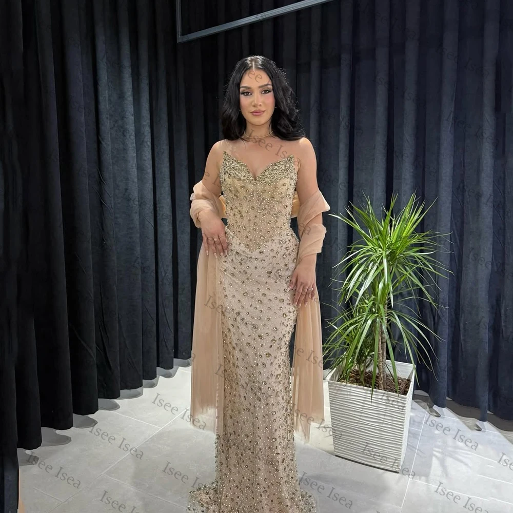 

Роскошные вечерние платья цвета шампанского для женщин на свадьбу, шаль русалки с бриллиантами и кристаллами 20225, שמלות ערב по индивидуальному заказу