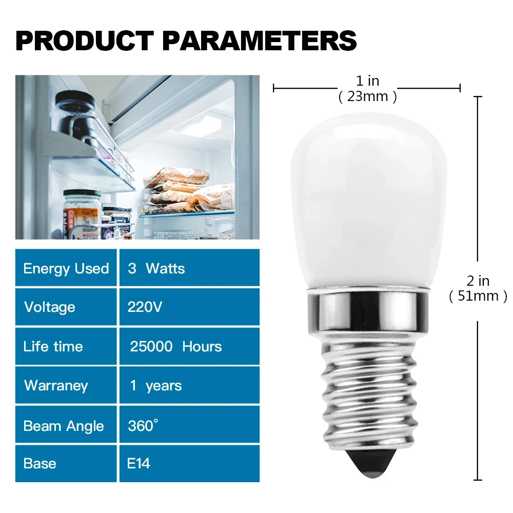 Fridge Lamp E14 3W ST28 Milky Glass Warm White Led Light Bulb Cool White 6000K Refrigerator Cooker Hood Sewing Replacement Lamps