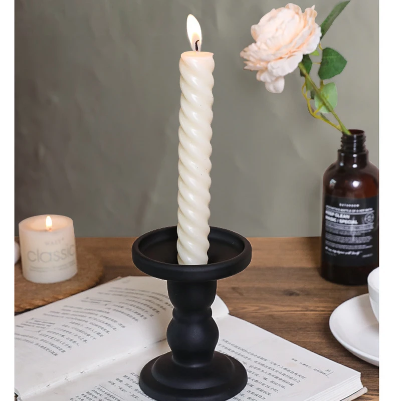 

Ins Style Black Glass Candle Holders Vintage Ornament Roman Pillar Candlesticks Home Living Room New Year Christmas Decorations