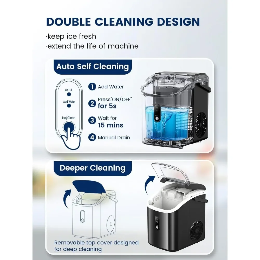 Nugget Ice Maker Countertop with HandlePebble Ice Machine with Soft Chewable Ice, Self-Cleaning, One-Click Operation,