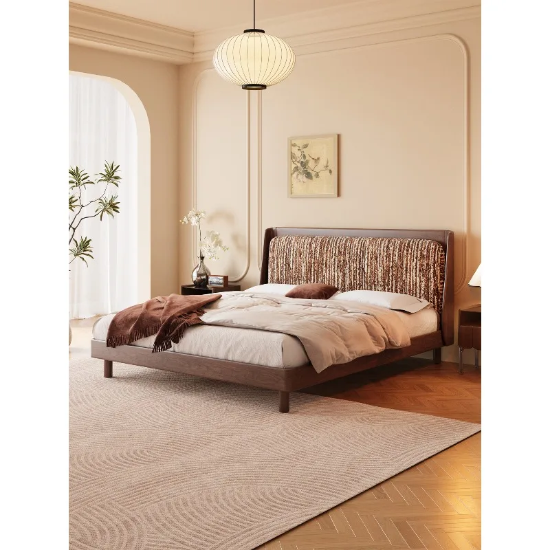 All solid wood bed antique master bedroom household high backrest double bed