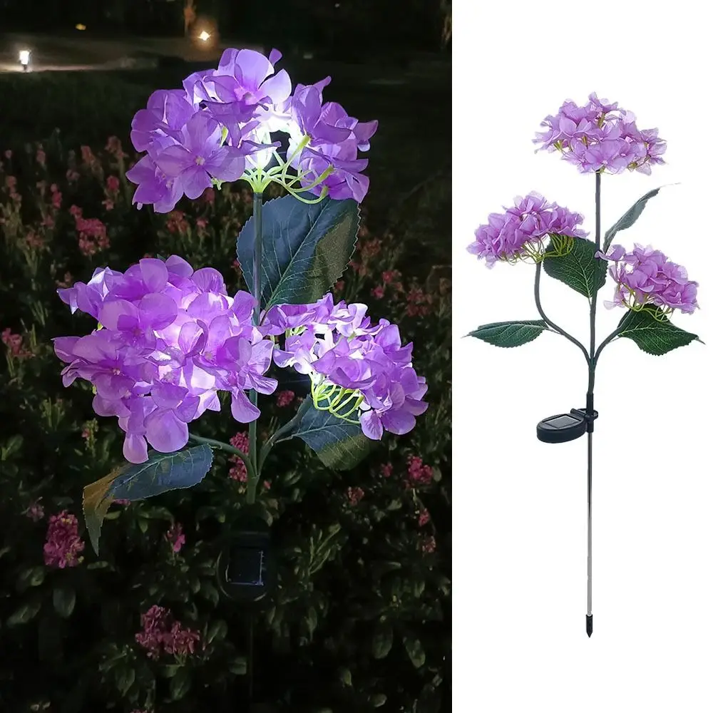 

3 Head Simulated Hydrangea Flower Solar Led Light Outdoors Realistic Lawn Mounted Lights Waterproof Artificial Flower Floor Lamp
