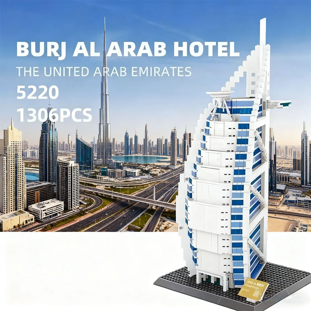

WG5220 всемирно известный городской туризм отель Дубай парусный отель модель строительный блок MOC сборка игрушка настольный орнамент подарок для мальчика