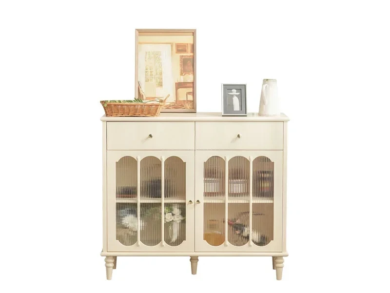 

French Cream Style Solid Wood Sideboard Small Apartment Wall Double Door Drawer Storage Side Cabinet