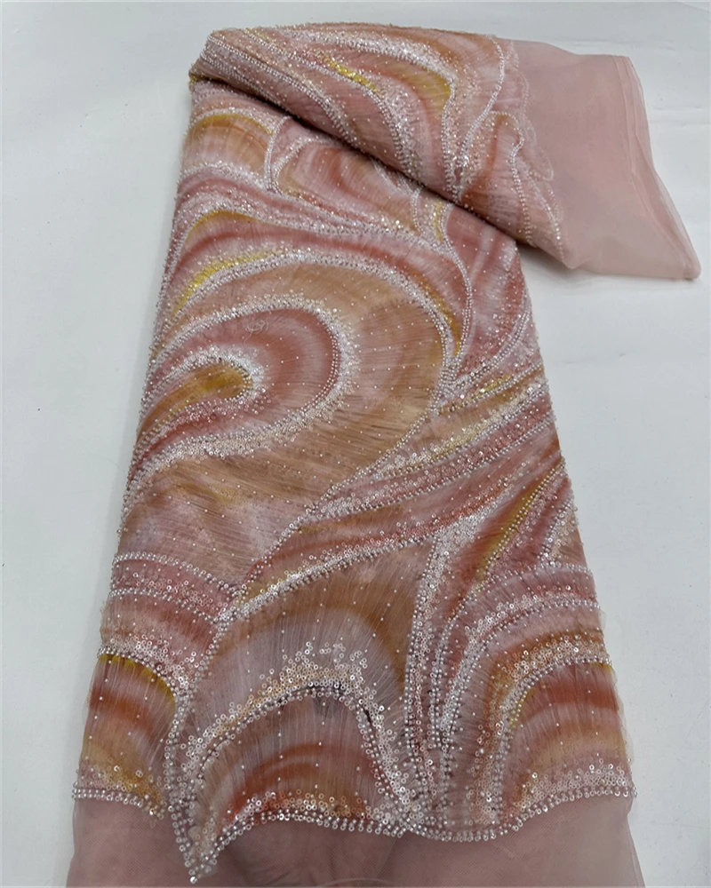 웨딩 파티 드레스, 신부 레이스 원단, 비즈 자수, 고급, 고품질, 5야드, 2025용 아프리카 스팽글 레이스 원단