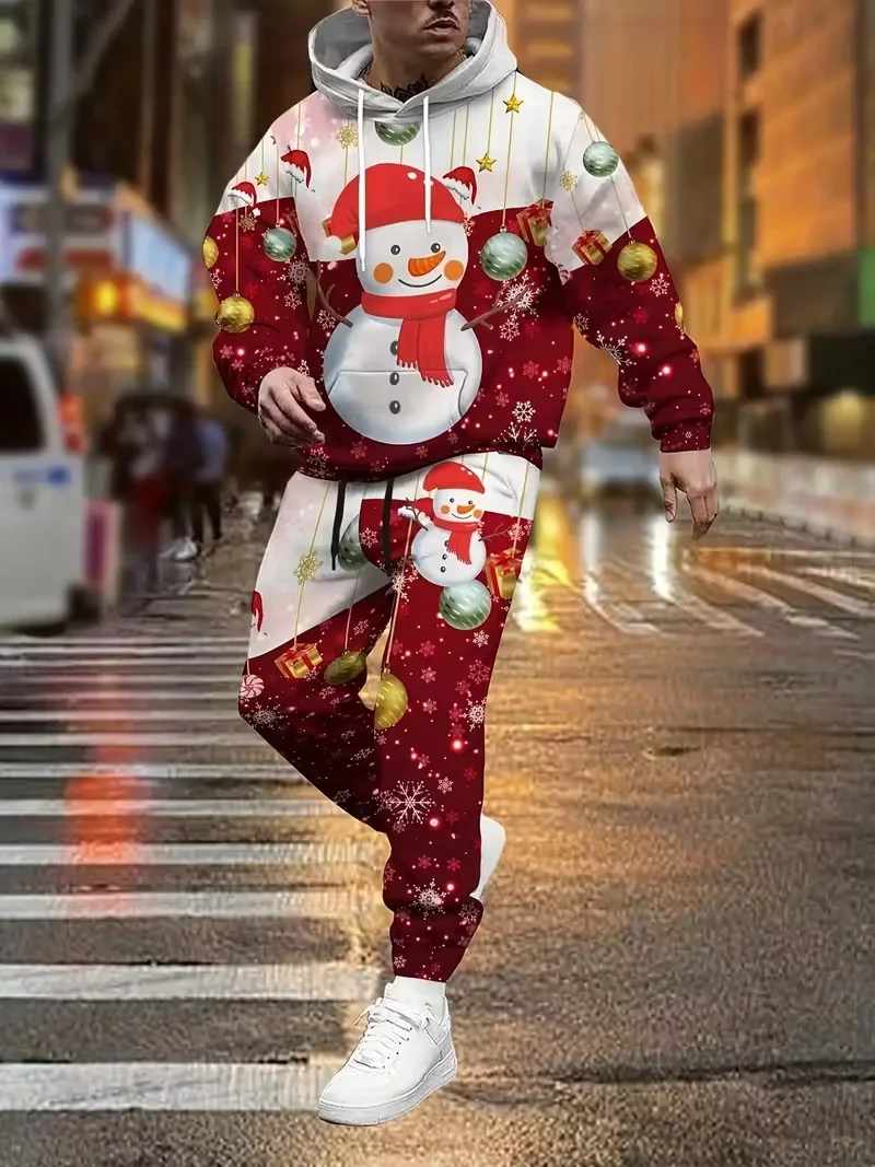عيد الميلاد ثلاثية الأبعاد طباعة هوديس دعوى عيد الميلاد سانتا كلوز رجل امرأة رياضية السراويل 2 قطعة حفلة السنة الجديدة عادية الركض رياضية