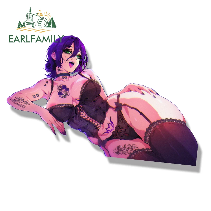 EARLFAMILY Succubus Tattoo Chainsaw Reze Fanart Car Sticker Hot Anime Chibi Big Head Decal Peeker Graffiti Gothic Punk Stickers