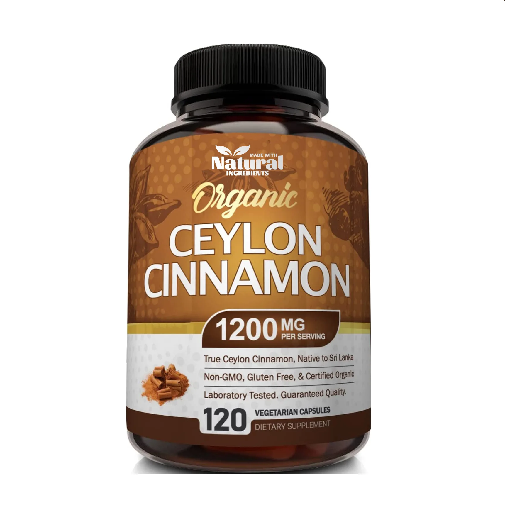 

Natural Ceylon Cinnamon Capsules 1200mg - For joint and circulatory health, supporting physical skills