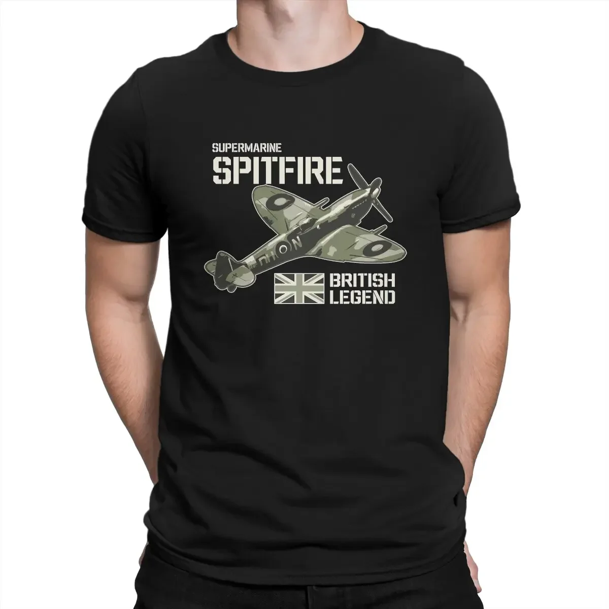 Fighter Aircraft RAF Plane WW2 Aeroplane British Legend Men's T Shirts Airplane Lover Vintage Tee Shirt  Round Neck Round Neck