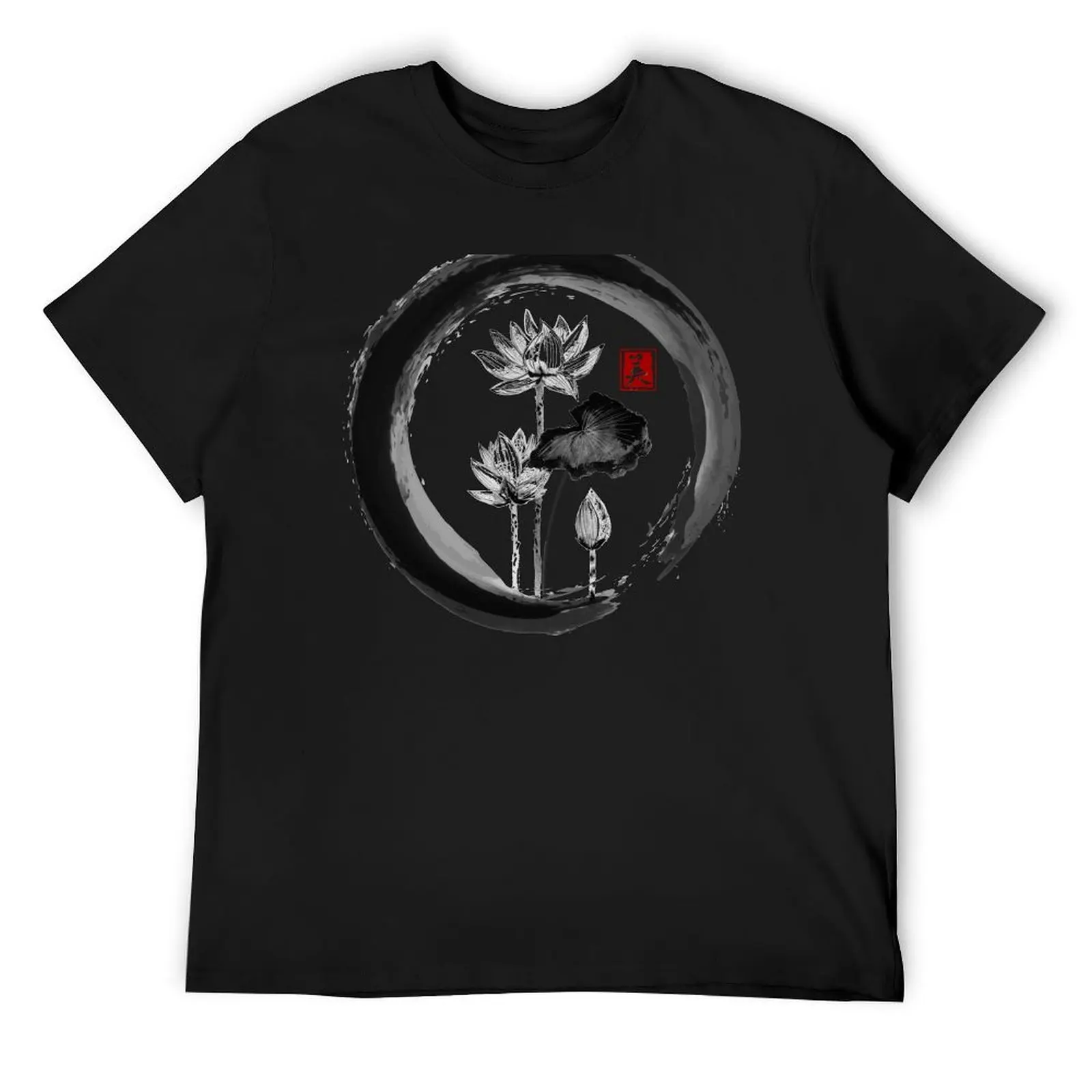 Lotus Flower - Traditional Japanese Ink Painting on Vintage Rice Paper T-Shirt blanks tops t shirts for men cotton