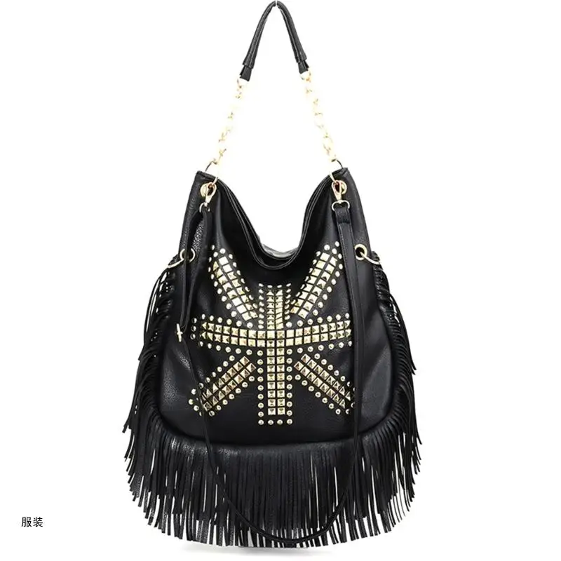 

D0UD 2023 NEW Shoulder Bag Leather Rivet Chain Bag Fringe Designed Crossbody Bag Versatile Trendy Tassels Bag for Girl Women