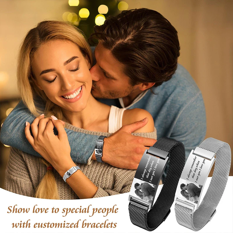 

Custom Photo Text Bracelets for Men Women Stainless Steel Adjustable Customized Picture Wristbands Gifts for Boyfriend Husband