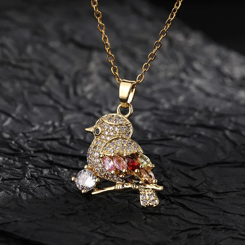 Necklace Women's 18k Gold Plated Claw Set with Colorful Crystal Zircon Animal Bird Pendant Popular Fashion Jewelry