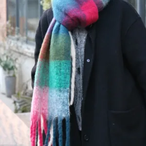 Lenço de inverno feminino original estúdios cachecóis estilo 2024 preto envoltório arco-íris azul colorido amarelo cachecol presente de natal 8 principais vendas cachecol verde e amarelo - №5