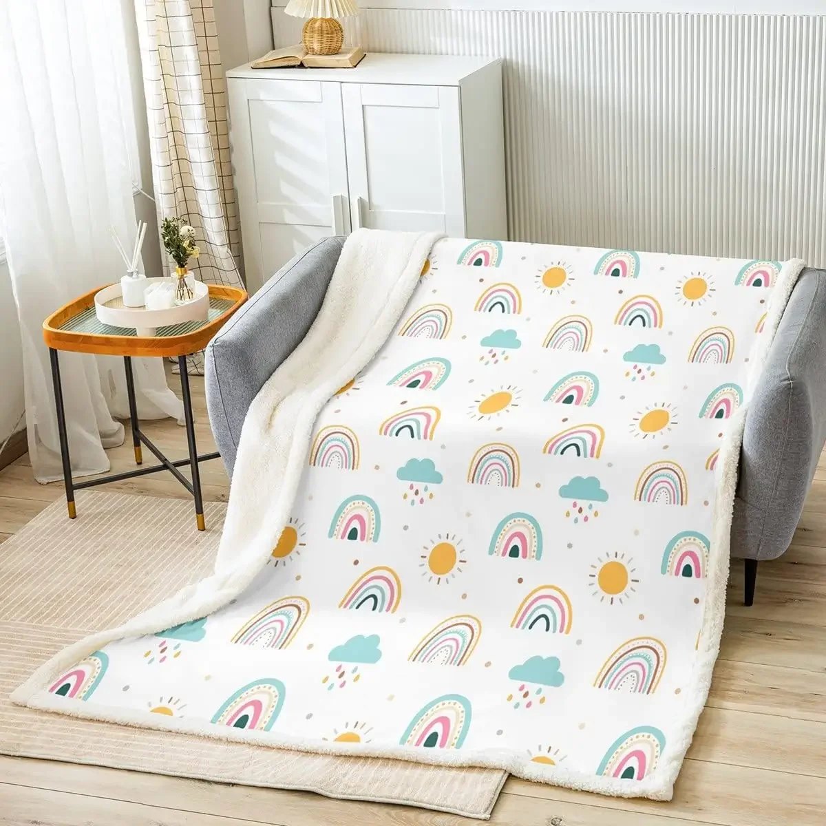 Rainbow Print Throw Blanket Colorful Stripes Plush Blankets Multicolor Sherpa Blanket Galaxy Pattern Fuzzy Blanket for