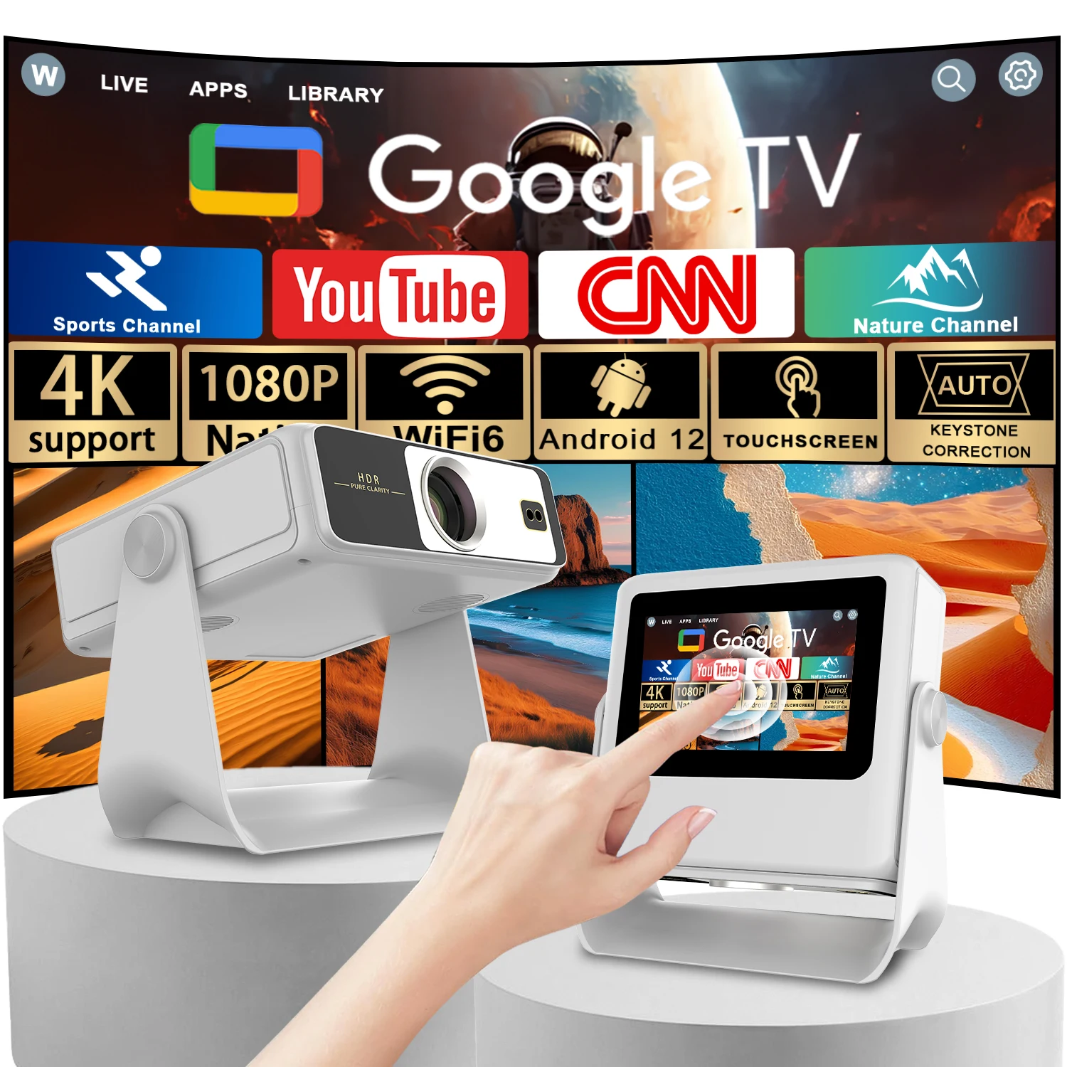 Home Cinema Kids - 7-Zoll Touchscreen-Projektor 4K HDMI USB BT