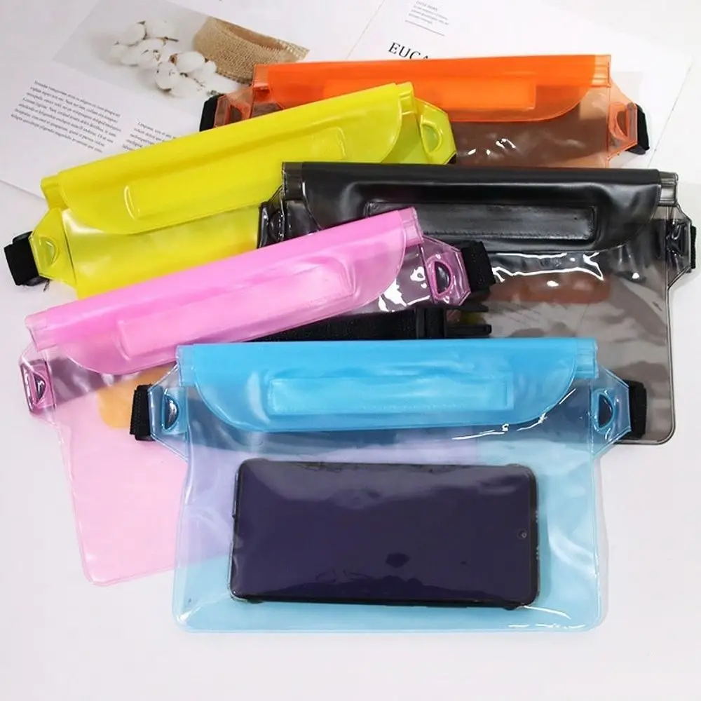 

Transparent Waterproof Waist Bag Large Capacity 3 Layer Protection Swimming Bag Adjustable With Waist Strap