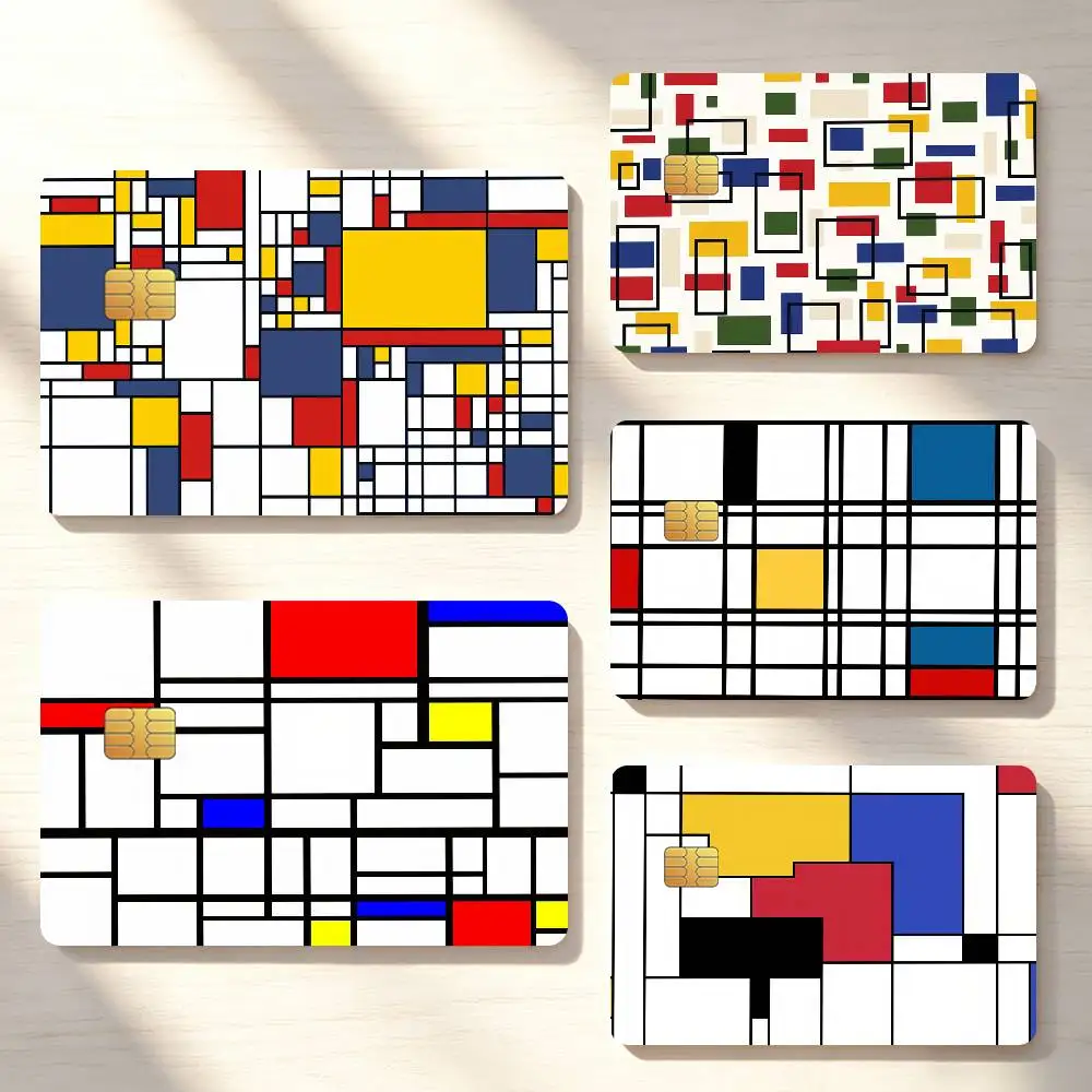Art M-Mondrian-S Line Color Credit Card Sticker Waterproof Anti-Scratch 4PCS Bank Debit Traffic Cover Decoration