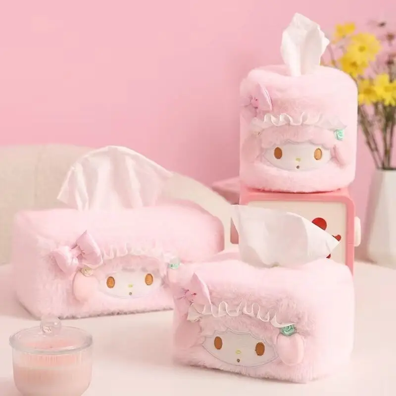  My Melody Cartoon Tissue Cover Originality Plush Fur Paper Towel Draw Vehicle Mounted Hanging Type Simplicity Desktop Paper Box