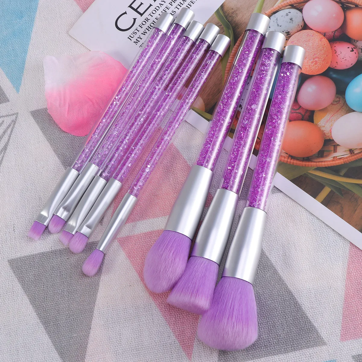 

Набор из 8 кистей для макияжа с ручками из страз и блесток, профессиональные инструменты для макияжа для женщин, для нанесения пудры