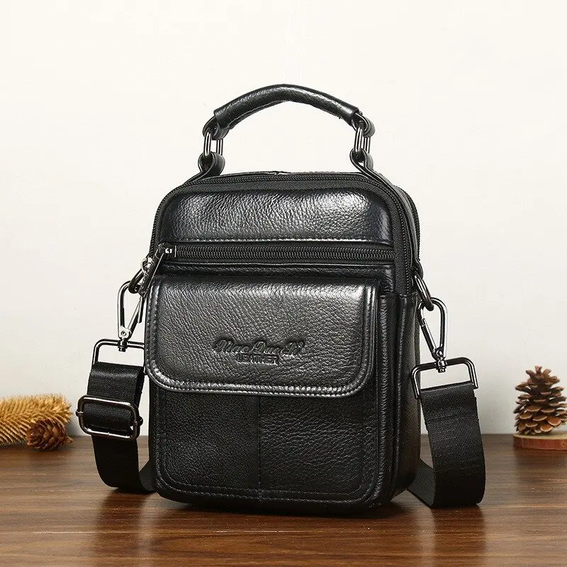 

Men Shoulder Cross body Top Handle Bag Genuine Leather Retro Fashion Multi-pocket Cowhide Male Small Purse Handbag Messenger Bag