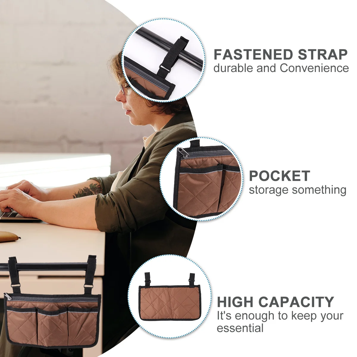 

1Pcs Wheelchair Side Storage Bag Multi-Compartment Convenient Organizer for Mobility Devices Coffee Wheelchair Storage Bag