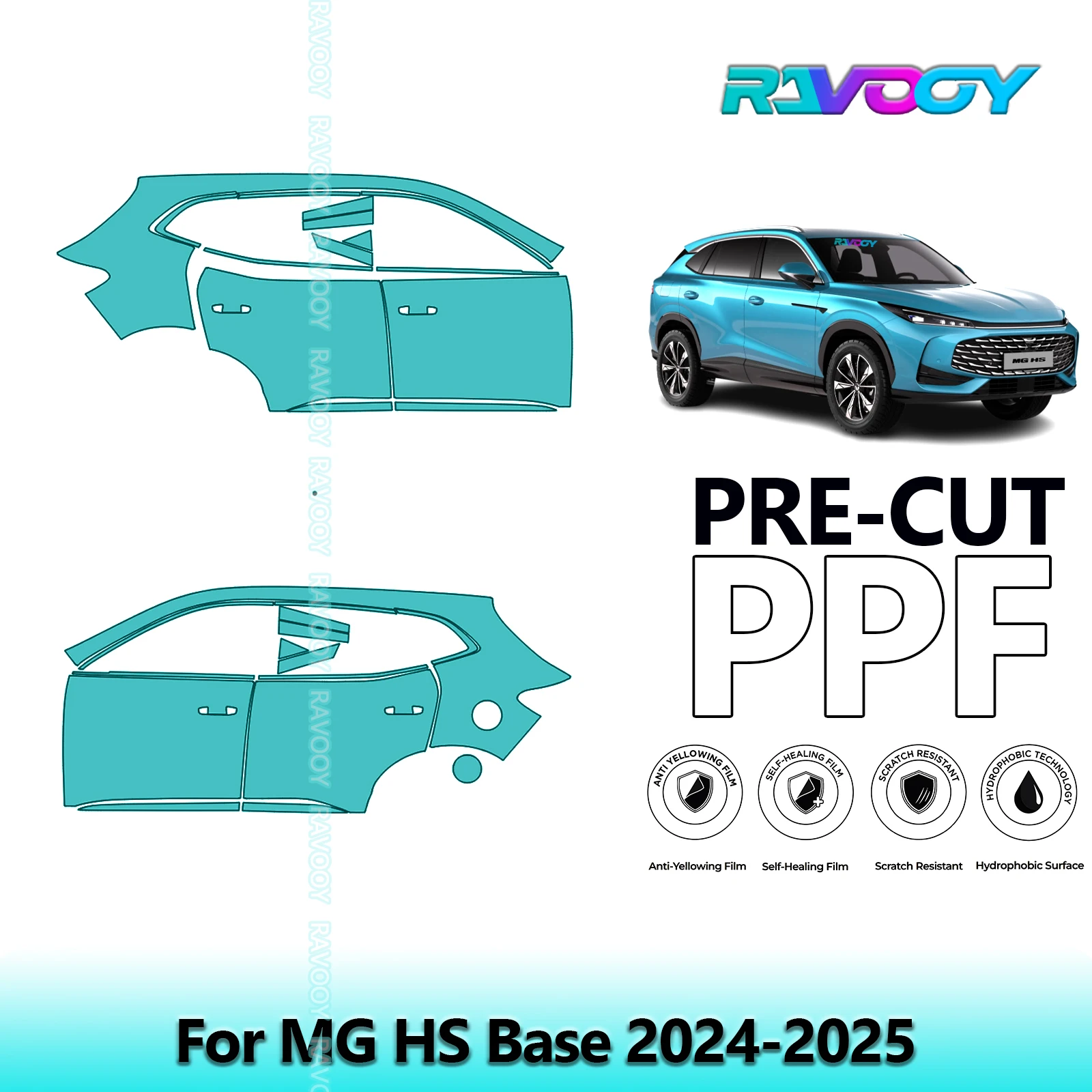 

For MG HS Base 2024-2025 8.5mil Clear Matte Pre-Cut PPF Door & A/B Pillar Kit TPU Paint Protection Film Set