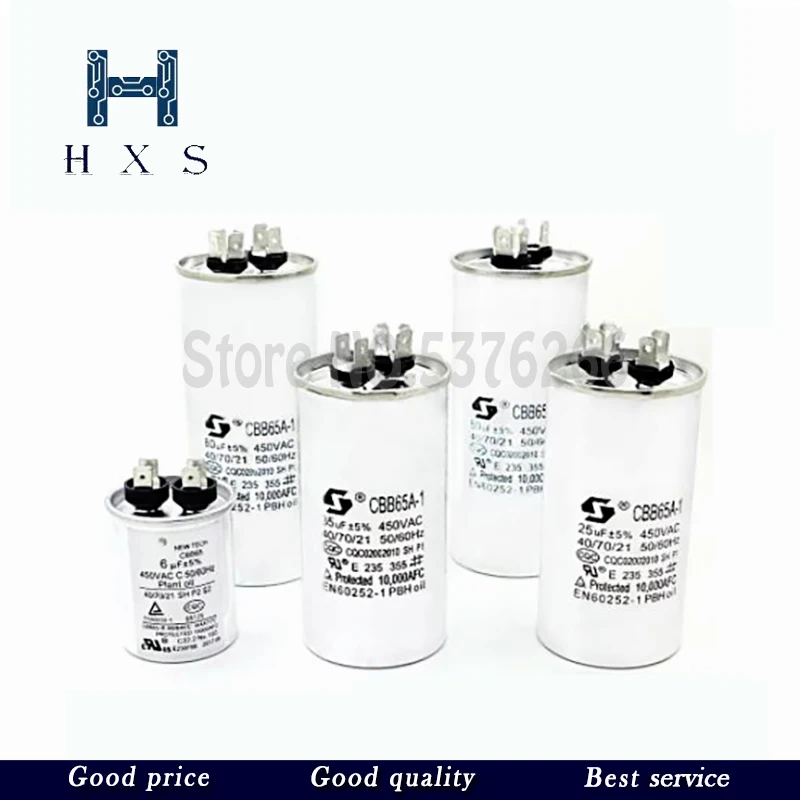 AC Motor Capacitor Air Conditioner Compressor Start Capacitor CBB65 450VAC 20uF 25uF 30uF 35uF 40uF 45uF 50uF 60uF 70uF