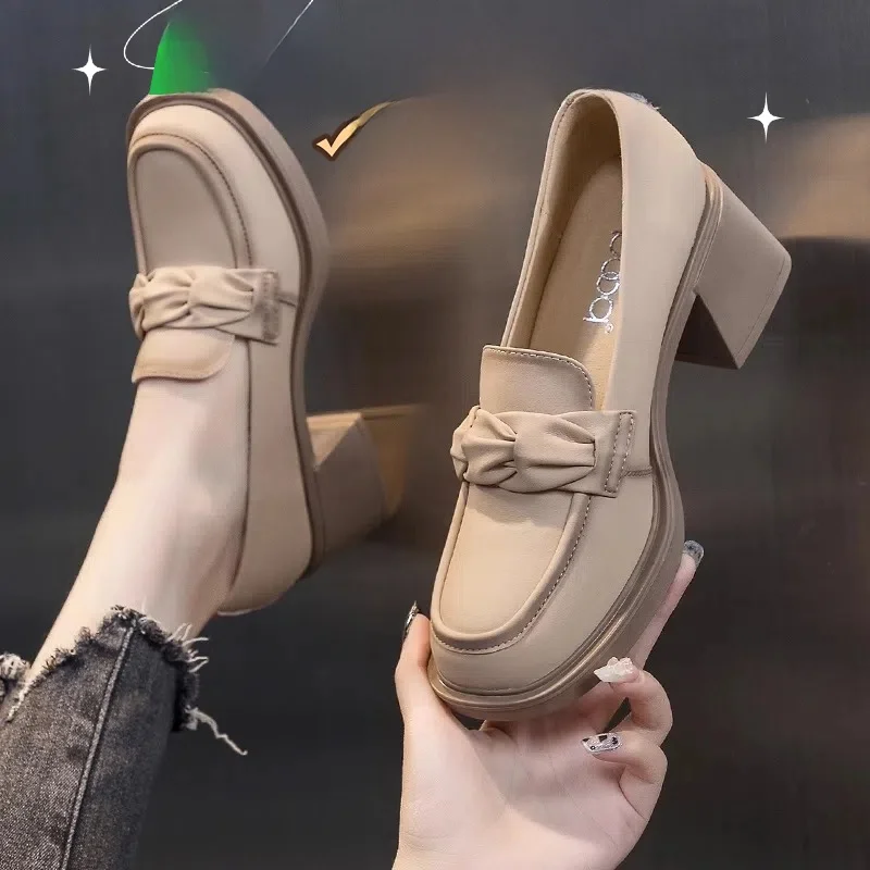 Zapatos de Mujer de Piel Auténtica Estilo Británico, Sin Cordones, Suela Suave, Tacón Grueso, Calzado Plano Retro, Cómodo par...