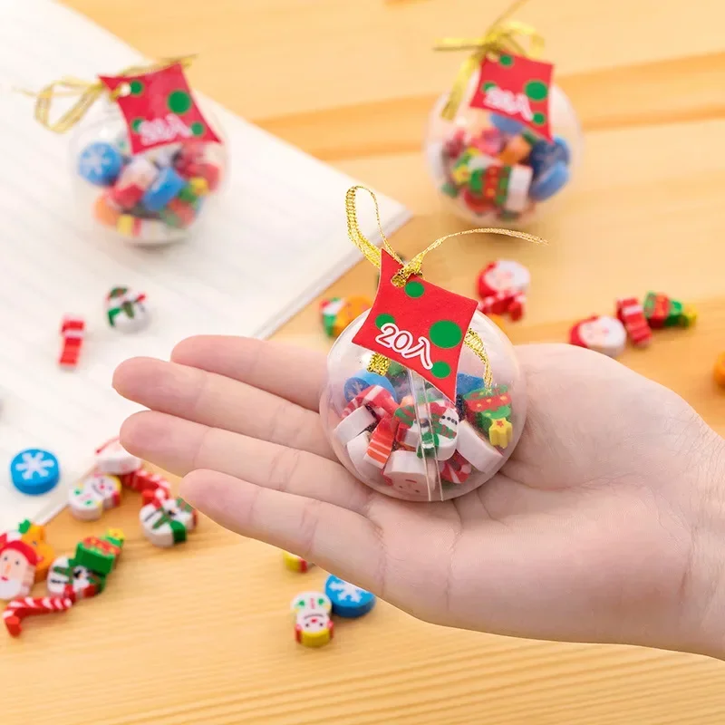 20pcs Cute Christmas Ball Pencil Erasers Kawaii Mini Rubber Erasers Korean Stationery Cute Kids Gifts School Office Supplies