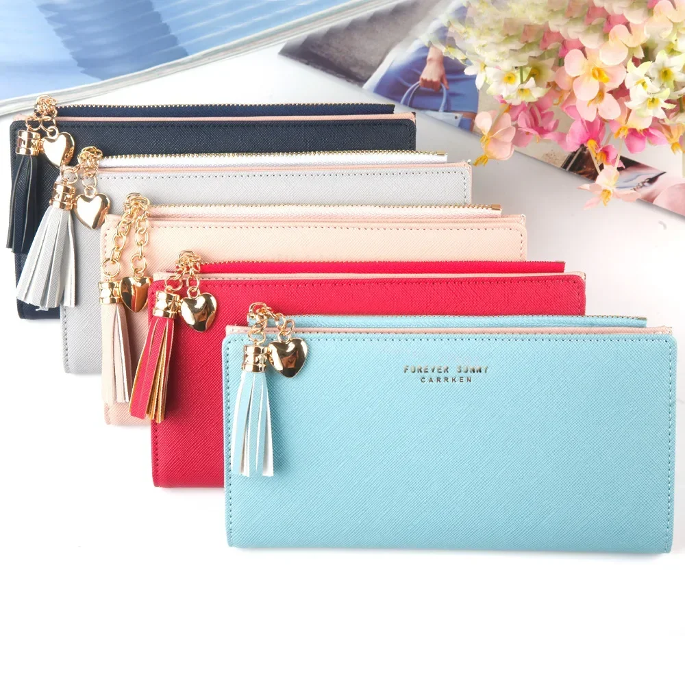 

Multi Card slots Handheld Clutches,Women's Long Wallet,Tassel Zipper Clutch Purse,Slim Large Capacity Leather Mobile Phone Bag