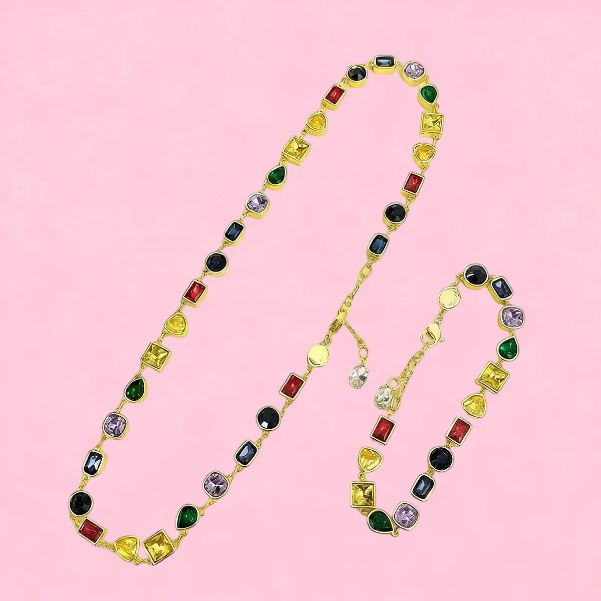 

Luxury and Fashionable Women's Jewelry, Colored Gemstones Inlaid with Pure Silver Necklace and Bracelet