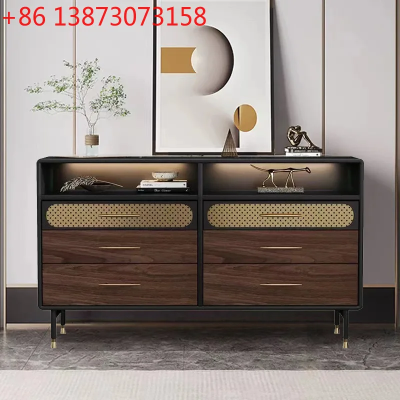 خزانة صدر إيطالية فاخرة وخفيفة لغرفة المعيشة وخزانة تلفزيون من القرون الوسطى وغرفة نوم بسيطة من خشب الجوز #1