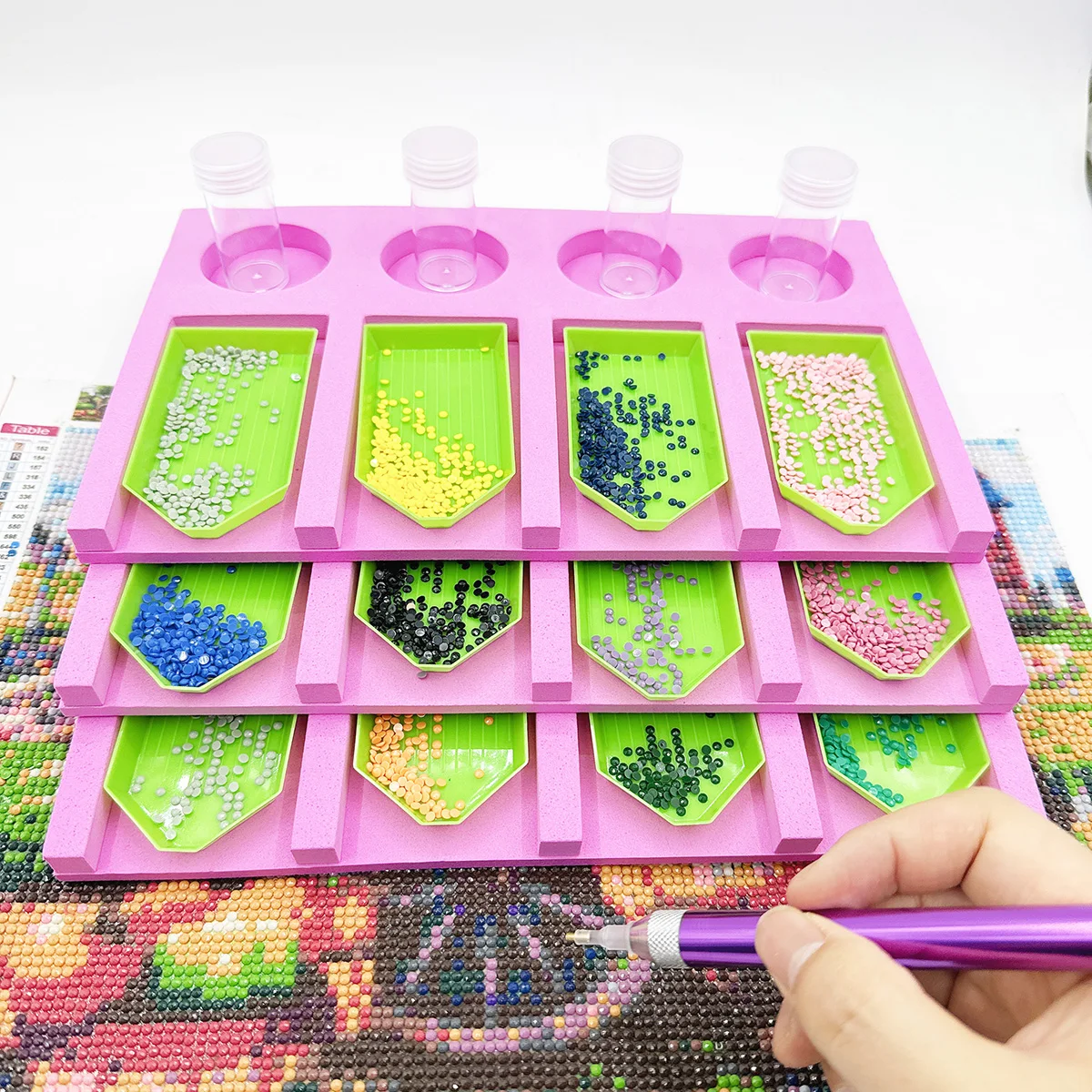 3pcs/set Foam Pink Diamond Painting Tool Moasic Accessories Diamond Art Tray Plate Organizer For Storage Boxes Containers