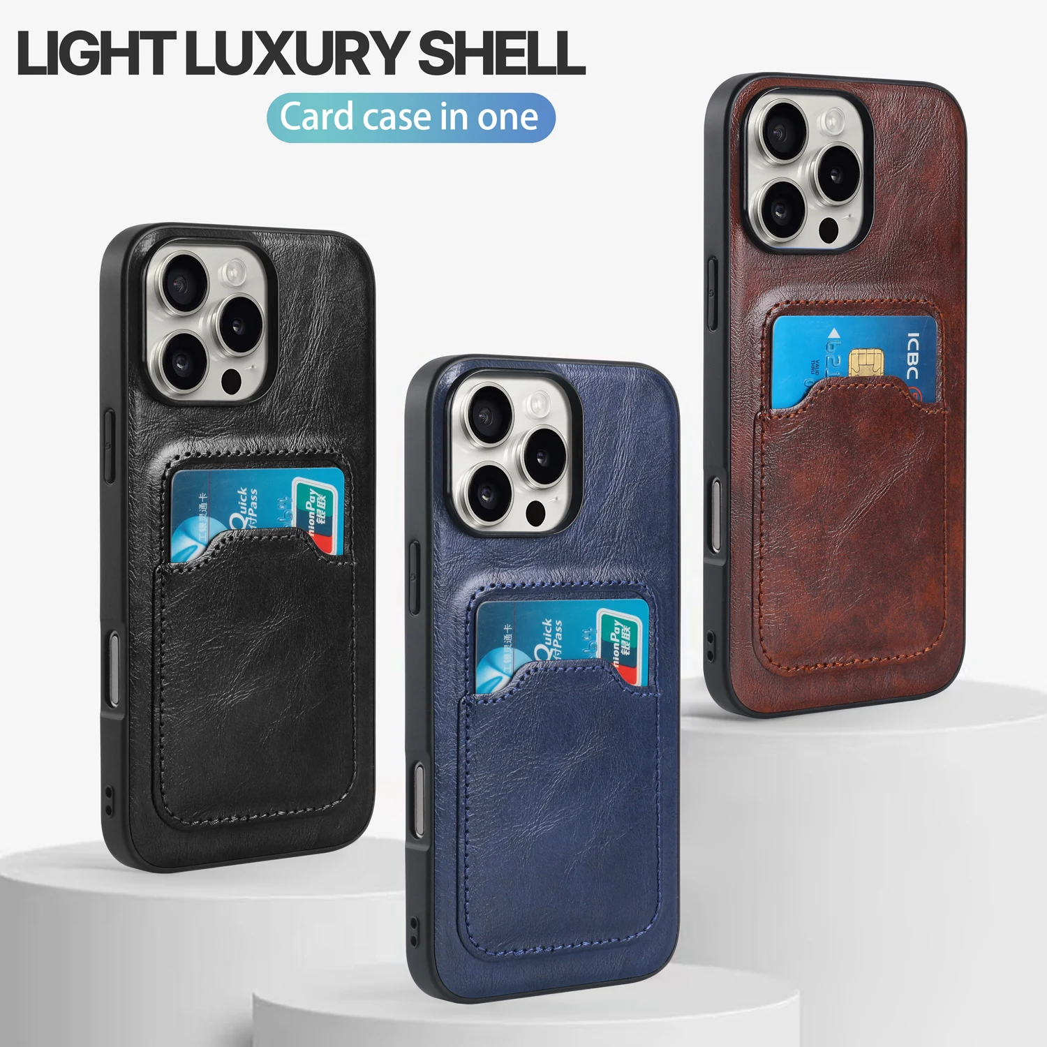 Vintage braune PU-Leder-Handyhülle für iPhone 14/15/16/17 Pro Max mit einzelnem Kartenfach, stoßfeste Schutzhülle.