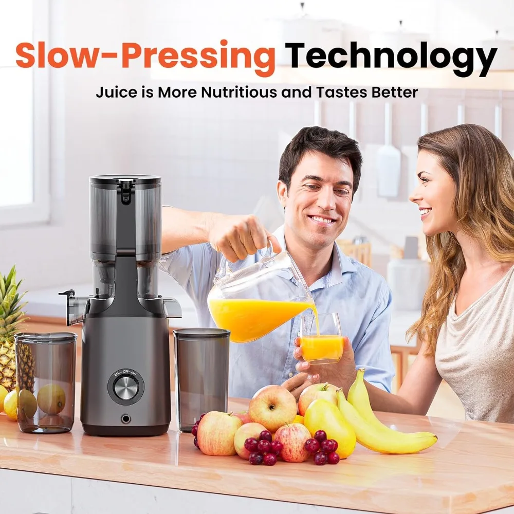 Koude Pers Juicer, Langzaam Kauwmachines Extra Grote Toevoergoot Fit, Moeiteloos Voeden, Anti-Blovkage Reverse, Sapcentrifuge