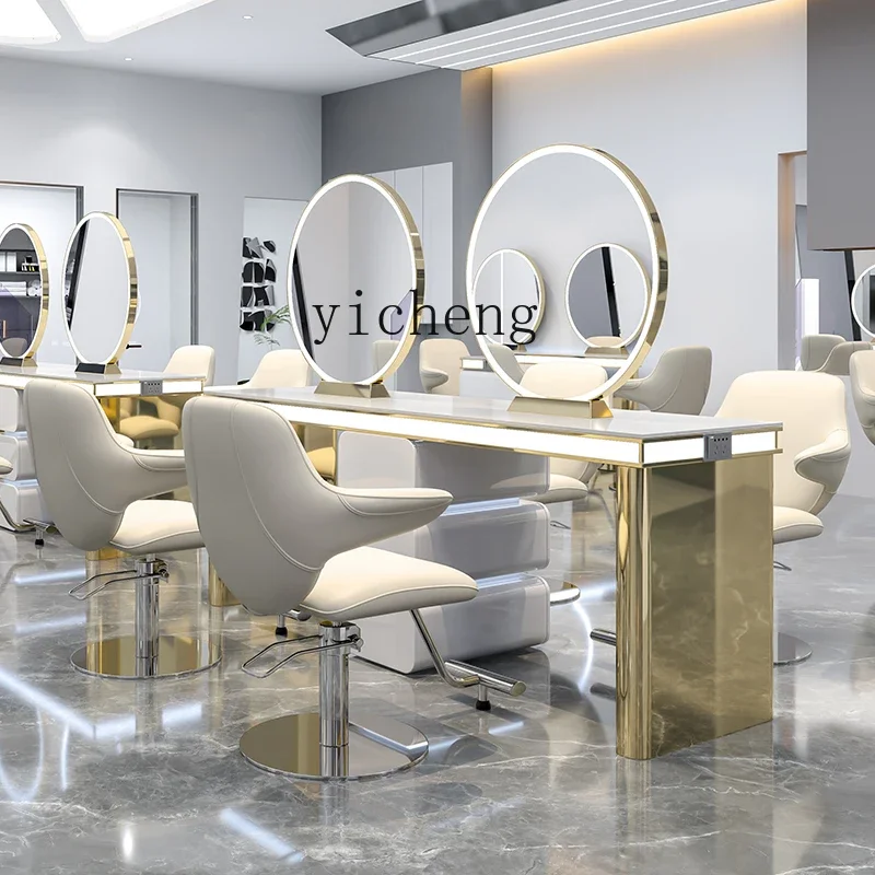 TT3- hairdresser mirror table marble barber shop mirror single and double-sided integrated type