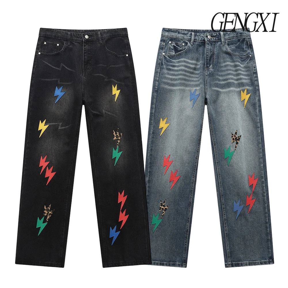 

Прямые джинсы с молниями в американском стиле High Street, новые мужские модные повседневные брюки, джинсы Y2K в уличном стиле