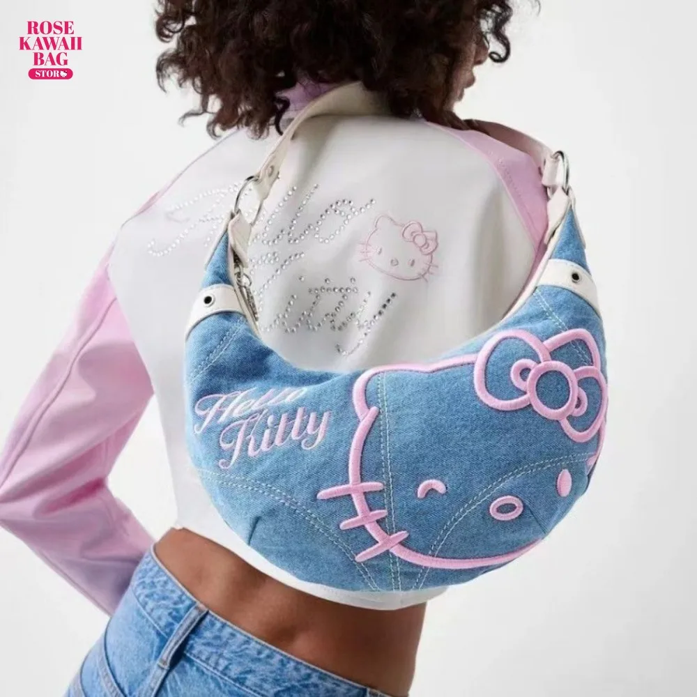 

Сумка Hello Kitty, милая Ретро сумка через плечо, мультяшная вместительная джинсовая милая сумка через плечо для женщин и девушек на весну и лето