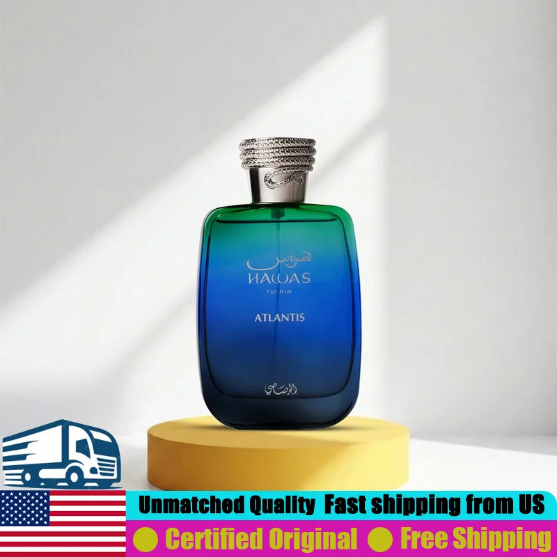 Rasasi Hawas Atlantis Eau de Parfum Spray 3.4 Oz Premium Arabian Perfumes 100 ML Lasting Aquatic Aromatic Unisex Cologne Perfume
